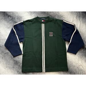 Vintage Tommy Hilfiger Crew Neck Varsity Logo Stripes Green Men Size Large